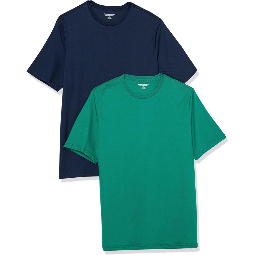 image:imageAmazon Essentials Mens SlimFit Crewneck Short Sleeve Cotton TShirtsNavyGreen