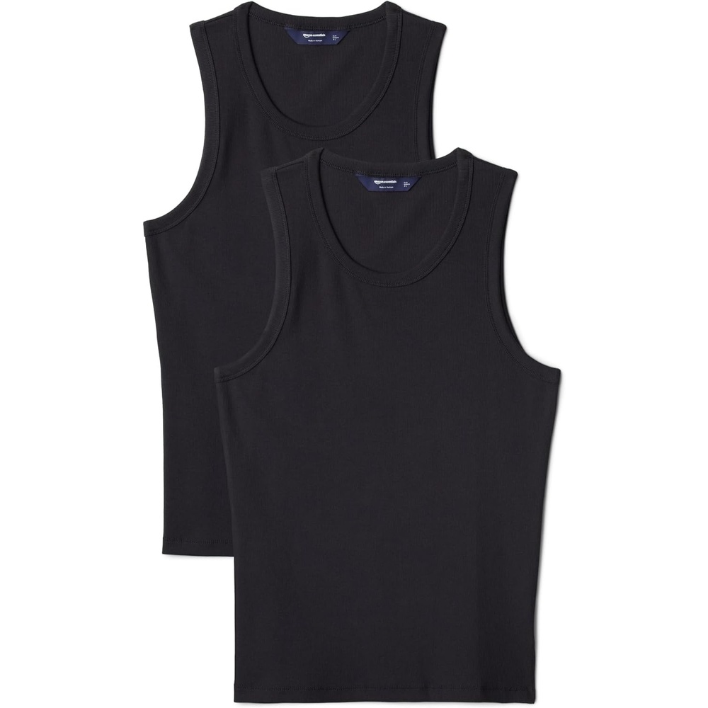 image:imageAmazon Essentials Mens SlimFit Ribbed Tank Top Pack of 2Black