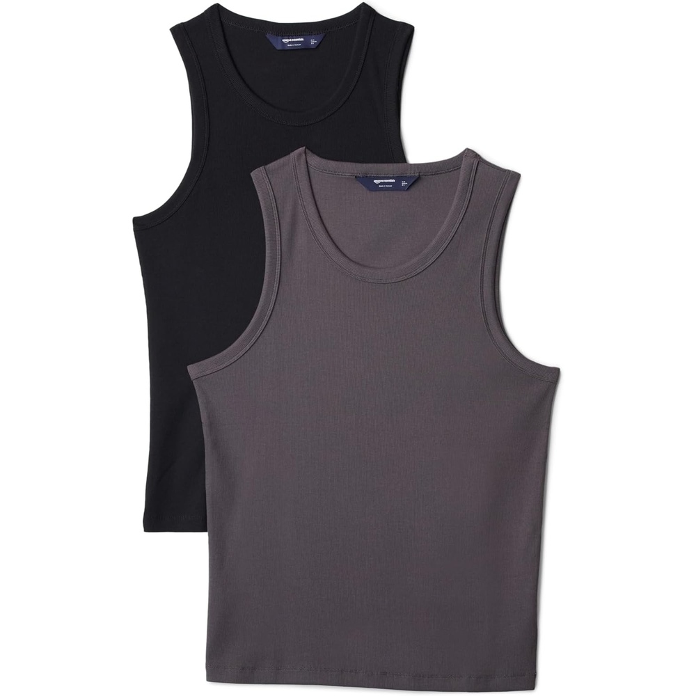 image:imageAmazon Essentials Mens SlimFit Ribbed Tank Top Pack of 2CharcoalBlack
