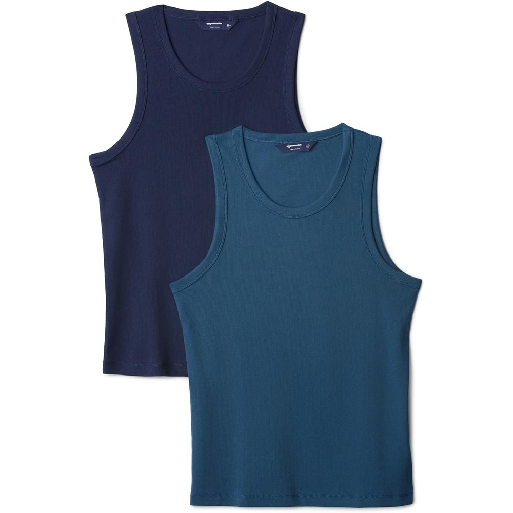 image:imageAmazon Essentials Mens SlimFit Ribbed Tank Top Pack of 2Navy BlazerDark Blue