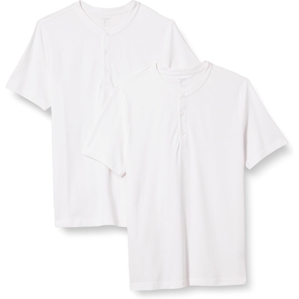 image:imageAmazon Essentials Mens SlimFit ShortSleeve Pique Henley Shirt Pack of 2White