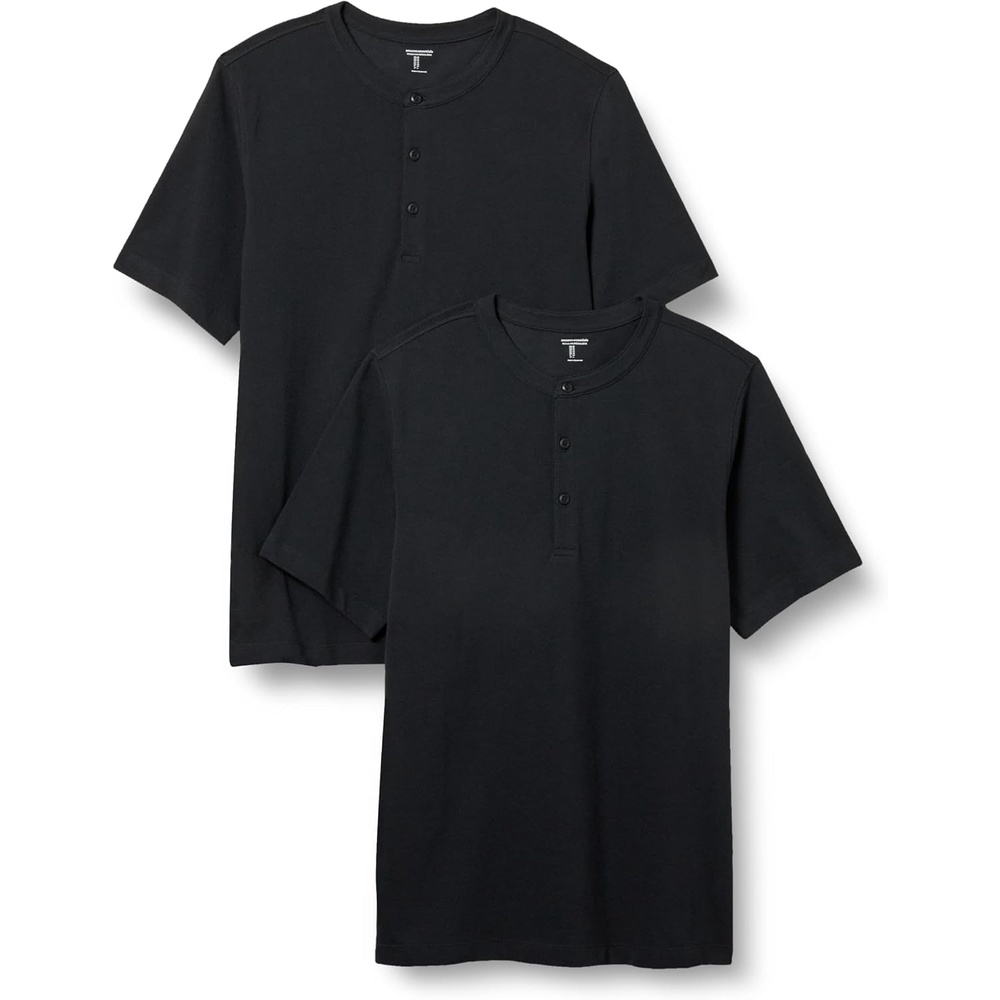 image:imageAmazon Essentials Short Sleeve Henley Shirt for Men RegularFit Pique Available in Big amp Tall Pack of 2Black