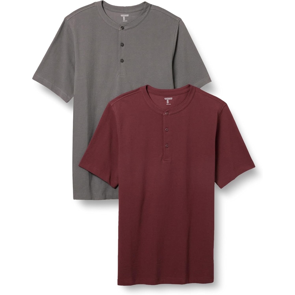 image:imageAmazon Essentials Short Sleeve Henley Shirt for Men RegularFit Pique Available in Big amp Tall Pack of 2BurgundyGrey