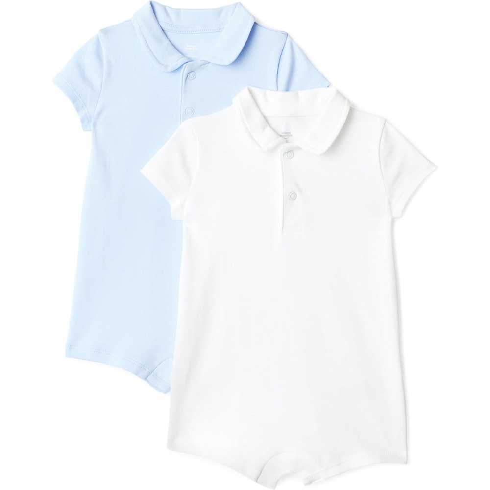 image:imageAmazon Essentials x Sofia Grainge Baby Boys Short Sleeve Cotton Romper with Snap Closure BreathableLight BlueWhite