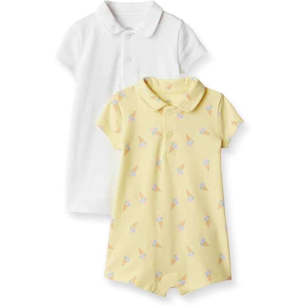 image:imageAmazon Essentials x Sofia Grainge Baby Boys Short Sleeve Cotton Romper with Snap Closure BreathableWhiteIce Cream