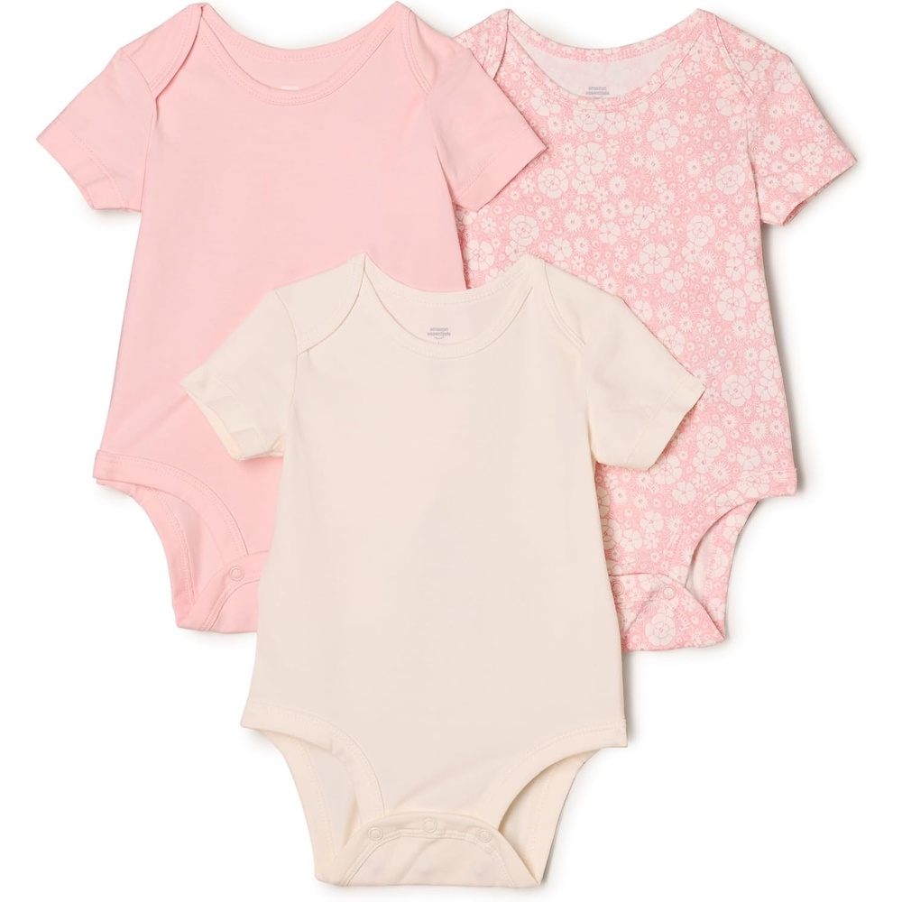 image:imageAmazon Essentials x Sofia Grainge Unisex Babies Short Sleeve Crewneck BodysuitDelicate FloralIvoryPink