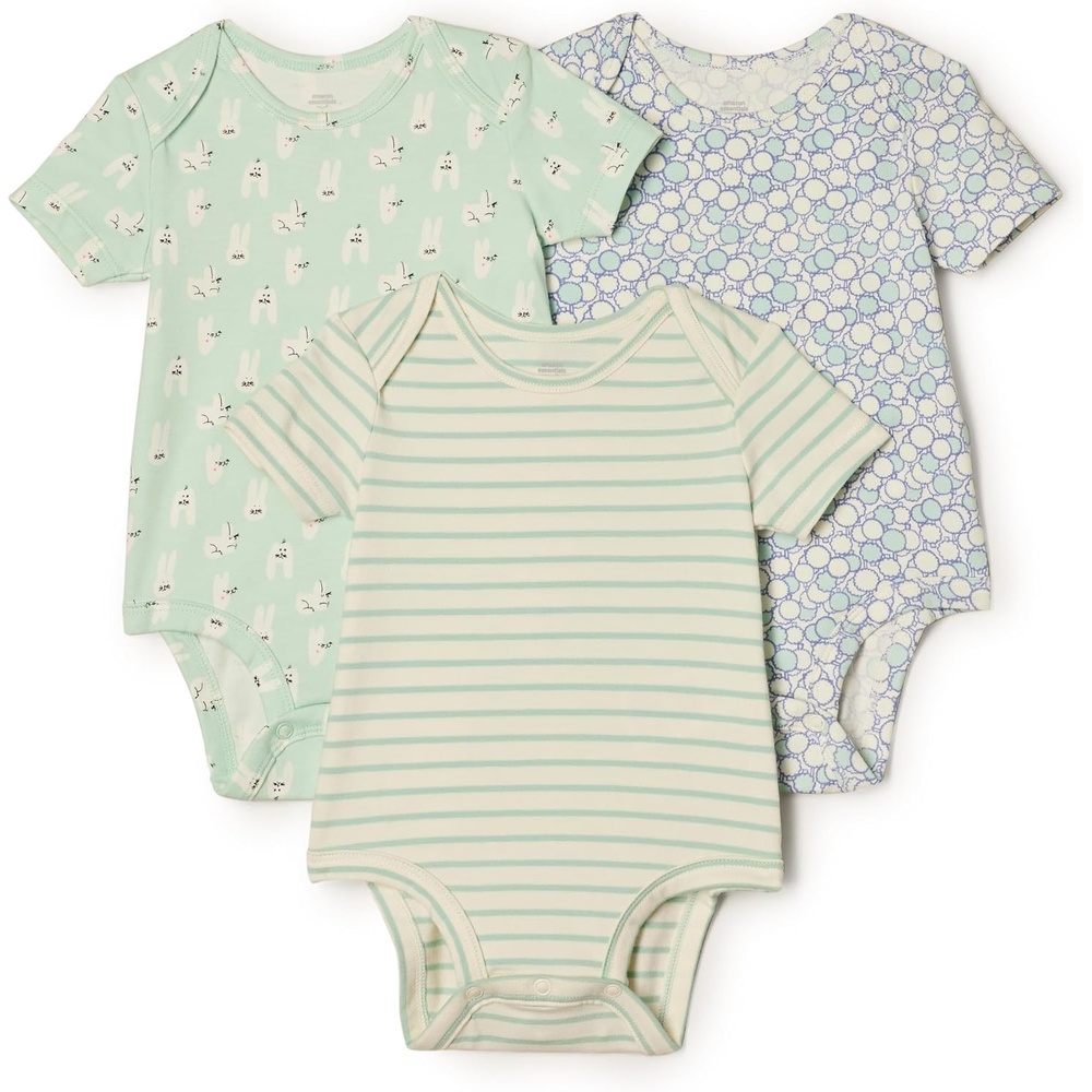 image:imageAmazon Essentials x Sofia Grainge Unisex Babies Short Sleeve Crewneck BodysuitRabbitsRound TreesStripe