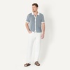 Amazon Essentials Men’s Short Sleeve Button-Down Resort Knit Shirt(Dark Blue Stripe Knit)