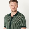 Amazon Essentials Men’s Short Sleeve Button-Down Resort Knit Shirt(Dark Green Stripe Knit)