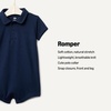 Amazon Essentials x Sofia Grainge Baby Boys’ Short Sleeve Cotton Romper with Snap Closure, Breathable(Navy/Pale Mint Green)