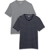 Amazon Essentials Men’s Cotton Short-Sleeve V-Neck T-Shirts, Pack of 2(Heather Grey/Navy  Stripe)