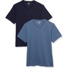 Amazon Essentials Men’s Cotton Short-Sleeve V-Neck T-Shirts, Pack of 2(Navy/Dark Blue)