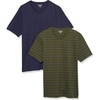 Amazon Essentials Men’s Cotton Short-Sleeve V-Neck T-Shirts, Pack of 2(Navy/Olive  Stripe)