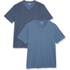Amazon Essentials Men’s Cotton Short-Sleeve V-Neck T-Shirts, Pack of 2(Washed Blue  Tonal Floral Print)