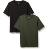 Amazon Essentials Men’s Short-Sleeve Cotton Henley T-Shirt(Black/Dark Olive)