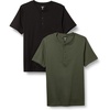 Amazon Essentials Men’s Short-Sleeve Cotton Henley T-Shirt(Black/Olive)