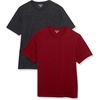 Amazon Essentials Men’s Slim-Fit Crewneck Short Sleeve Cotton T-Shirts(Charcoal Heather/Burgundy)