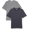 Amazon Essentials Men’s Slim-Fit Crewneck Short Sleeve Cotton T-Shirts(Heather Grey/Navy  Stripe)