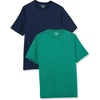 Amazon Essentials Men’s Slim-Fit Crewneck Short Sleeve Cotton T-Shirts(Navy/Green)