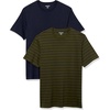 Amazon Essentials Men’s Slim-Fit Crewneck Short Sleeve Cotton T-Shirts(Navy/Olive  Stripe)