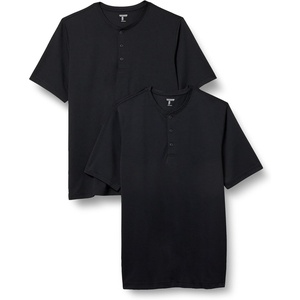 Amazon Essentials Henley Shirts for Men, Short Sleeve, Quick-Dry Jersey, Regular-Fit, 2-Pack(Black)