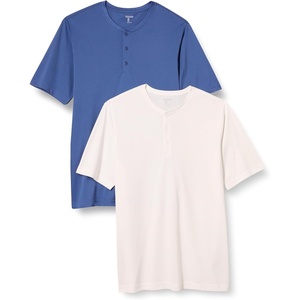 Amazon Essentials Henley Shirts for Men, Short Sleeve, Quick-Dry Jersey, Regular-Fit, 2-Pack(Blue/White)