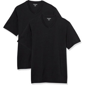Amazon Essentials Men’s Cotton Short-Sleeve V-Neck T-Shirts, Pack of 2(Black/Black)