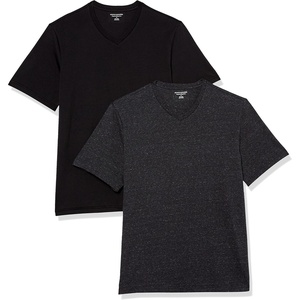 Amazon Essentials Men’s Cotton Short-Sleeve V-Neck T-Shirts, Pack of 2(Black/Charcoal Heather)