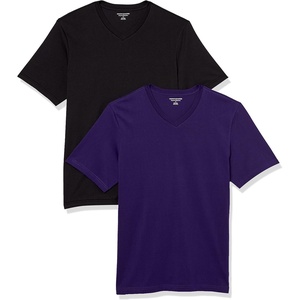 Amazon Essentials Men’s Cotton Short-Sleeve V-Neck T-Shirts, Pack of 2(Black/Dark Purple)