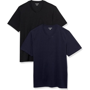 Amazon Essentials Men’s Cotton Short-Sleeve V-Neck T-Shirts, Pack of 2(Black/Navy)