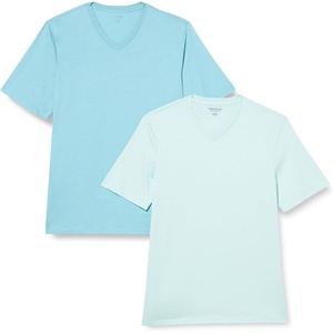Amazon Essentials Men’s Cotton Short-Sleeve V-Neck T-Shirts, Pack of 2(Light Blue/Light Aqua)