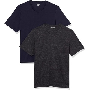 Amazon Essentials Men’s Cotton Short-Sleeve V-Neck T-Shirts, Pack of 2(Navy/Charcoal Heather)