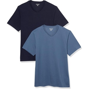 Amazon Essentials Men’s Cotton Short-Sleeve V-Neck T-Shirts, Pack of 2(Navy/Dark Blue)