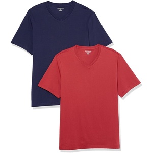 Amazon Essentials Men’s Cotton Short-Sleeve V-Neck T-Shirts, Pack of 2(Navy/Dark Red)
