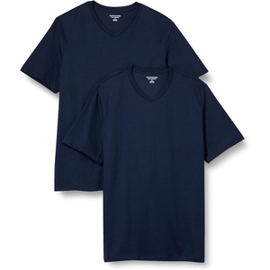 Amazon Essentials Men’s Cotton Short-Sleeve V-Neck T-Shirts, Pack of 2(Navy/Navy)