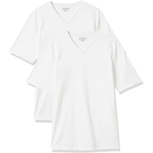 Amazon Essentials Men’s Cotton Short-Sleeve V-Neck T-Shirts, Pack of 2(White/White)
