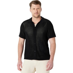 Amazon Essentials Men’s Short Sleeve Button-Down Resort Knit Shirt(Black)
