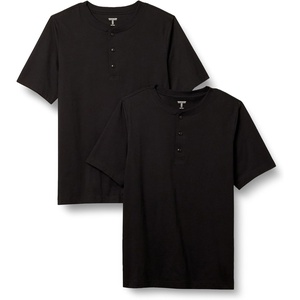 Amazon Essentials Men’s Short-Sleeve Cotton Henley T-Shirt(Black)