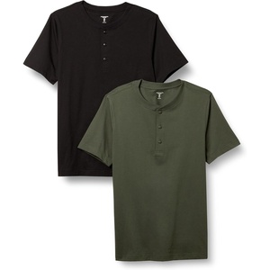 Amazon Essentials Men’s Short-Sleeve Cotton Henley T-Shirt(Black/Olive)