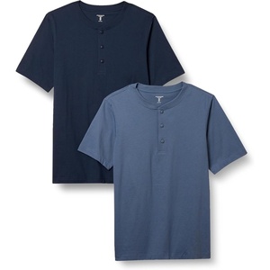 Amazon Essentials Men’s Short-Sleeve Cotton Henley T-Shirt(Navy/Blue)