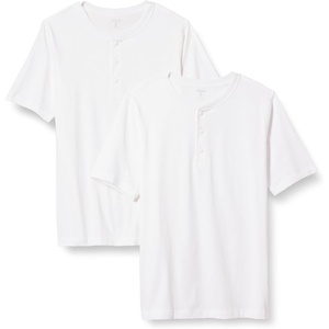 Amazon Essentials Men’s Short-Sleeve Cotton Henley T-Shirt(White)
