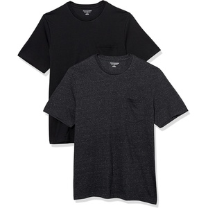 Amazon Essentials Men’s Short-Sleeve Crewneck Pocket T-Shirts(Black/Charcoal Heather)