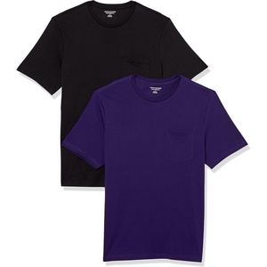 Amazon Essentials Men’s Short-Sleeve Crewneck Pocket T-Shirts(Black/Dark Purple)