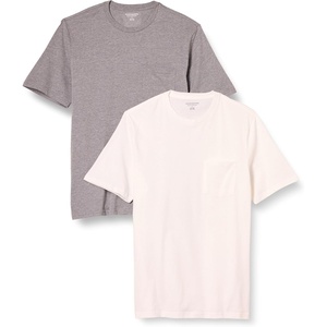 Amazon Essentials Men’s Short-Sleeve Crewneck Pocket T-Shirts(Heather Grey/White)