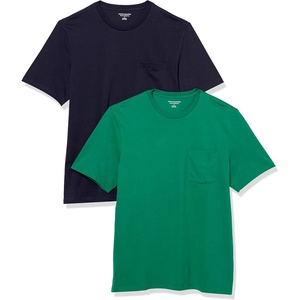 Amazon Essentials Men’s Short-Sleeve Crewneck Pocket T-Shirts(Navy/Green)