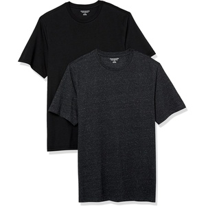Amazon Essentials Men’s Slim-Fit Crewneck Short Sleeve Cotton T-Shirts(Black/Charcoal Heather)