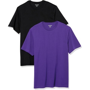 Amazon Essentials Men’s Slim-Fit Crewneck Short Sleeve Cotton T-Shirts(Black/Dark Purple)