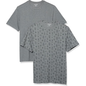 Amazon Essentials Men’s Slim-Fit Crewneck Short Sleeve Cotton T-Shirts(Heather Grey  Cactus Print)