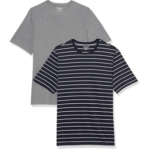 Amazon Essentials Men’s Slim-Fit Crewneck Short Sleeve Cotton T-Shirts(Heather Grey/Navy  Stripe)