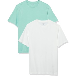 Amazon Essentials Men’s Slim-Fit Crewneck Short Sleeve Cotton T-Shirts(White/Aqua)